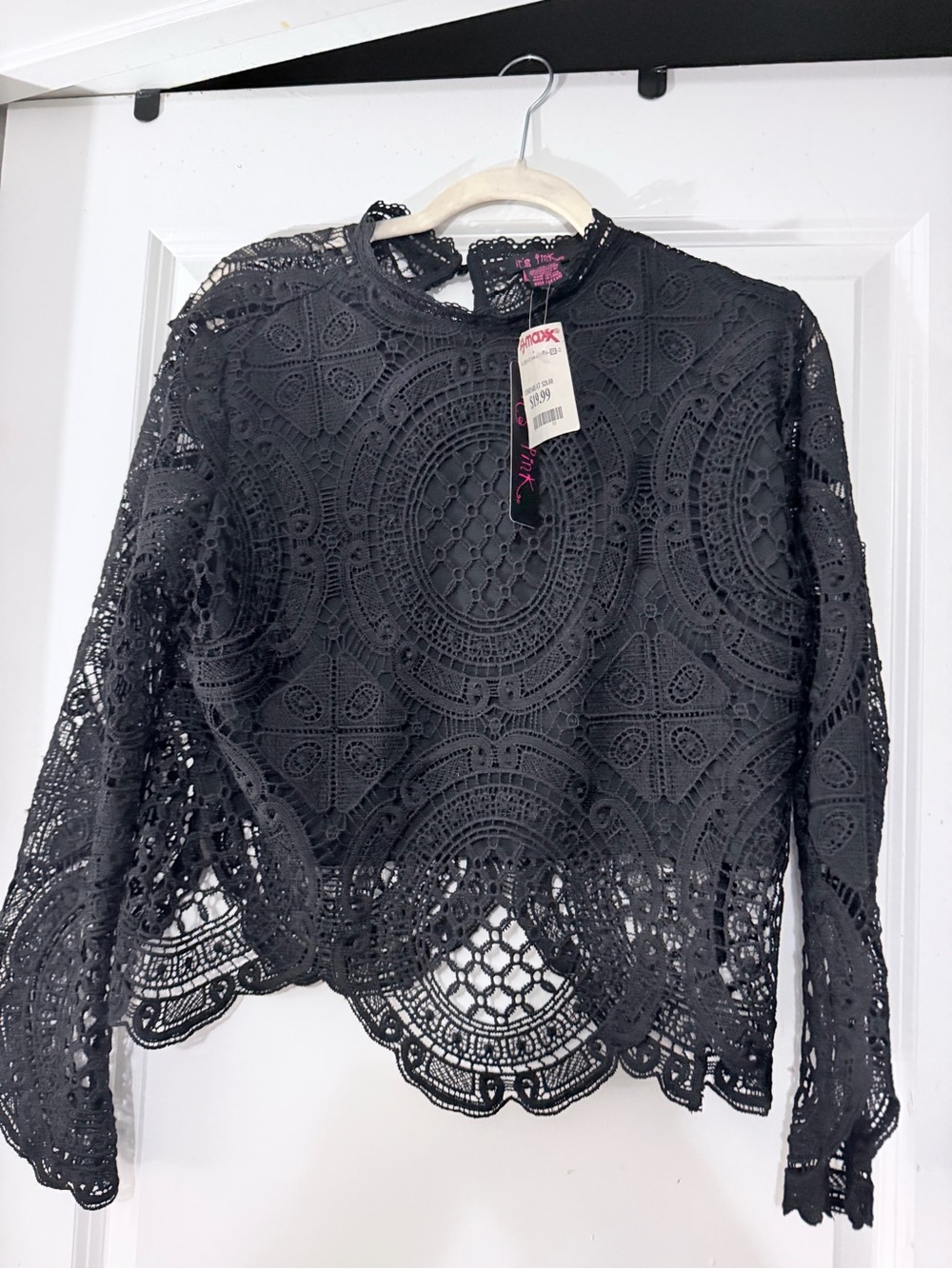 Pinko Black Crochet Lace Long Sleeve Blouse